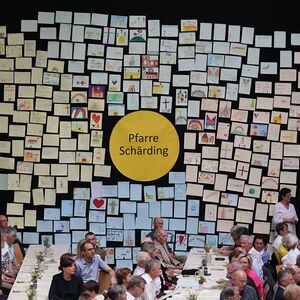Mehrere Hundert Blätter drücken aus, was sich Kinder und Erwachsene von der Kirche erwarten.